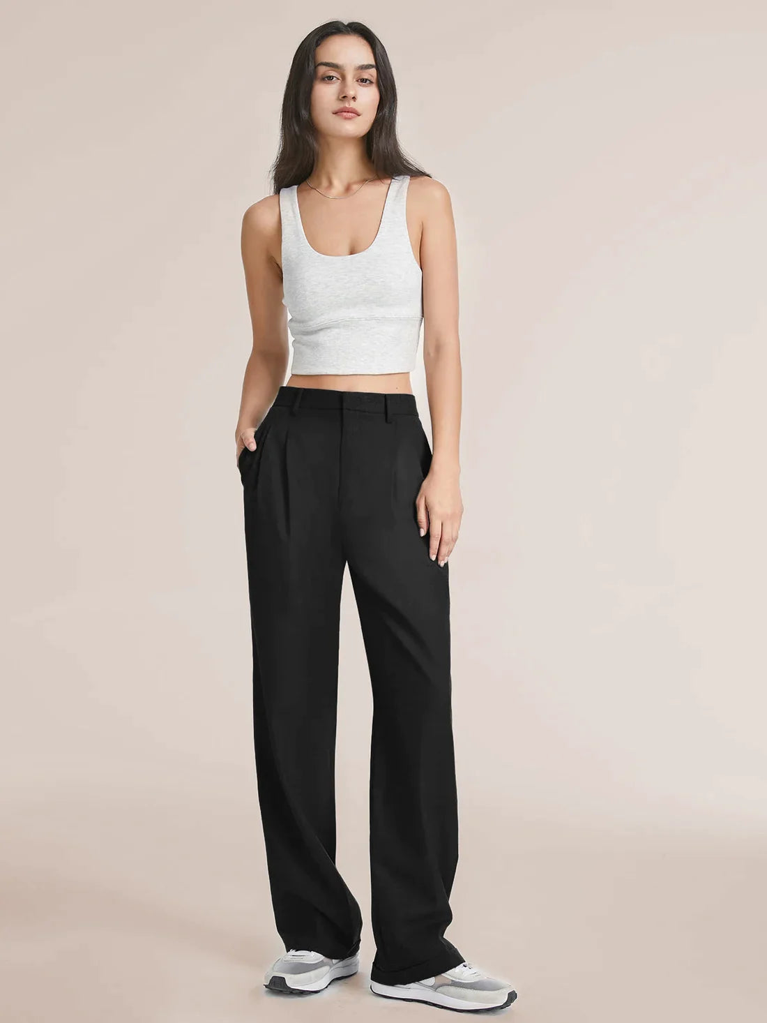 Damen Hochtaillierte Hose mit Weiten Beinen aus Woven Stoff 1