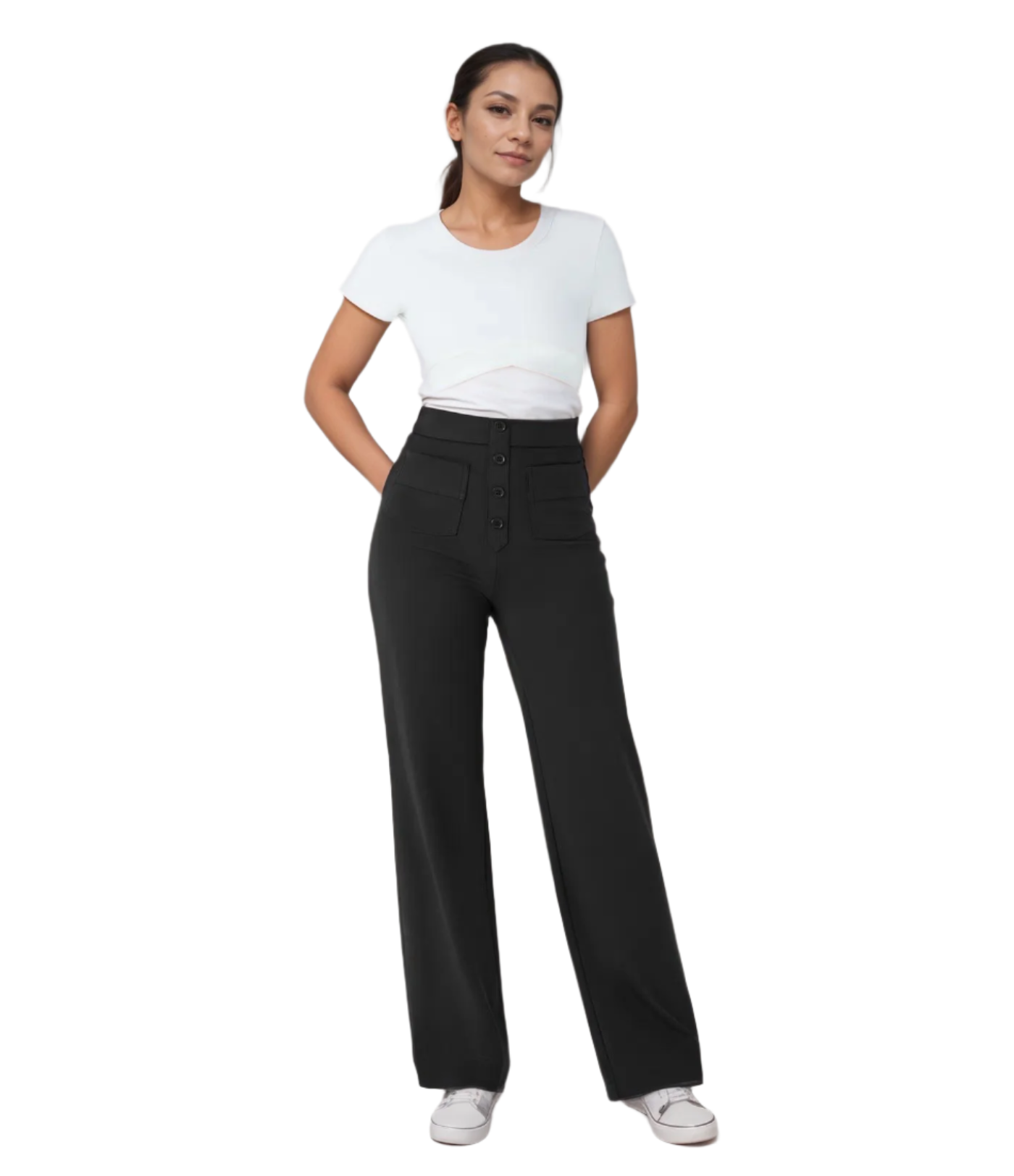 Damen Hochtaillierte Weite Hosen Stretchmaterial 0