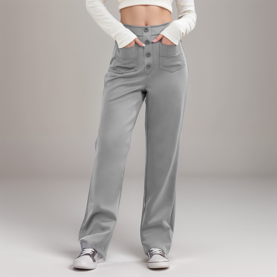 Damen Hochtaillierte Weite Hosen Stretchmaterial 11