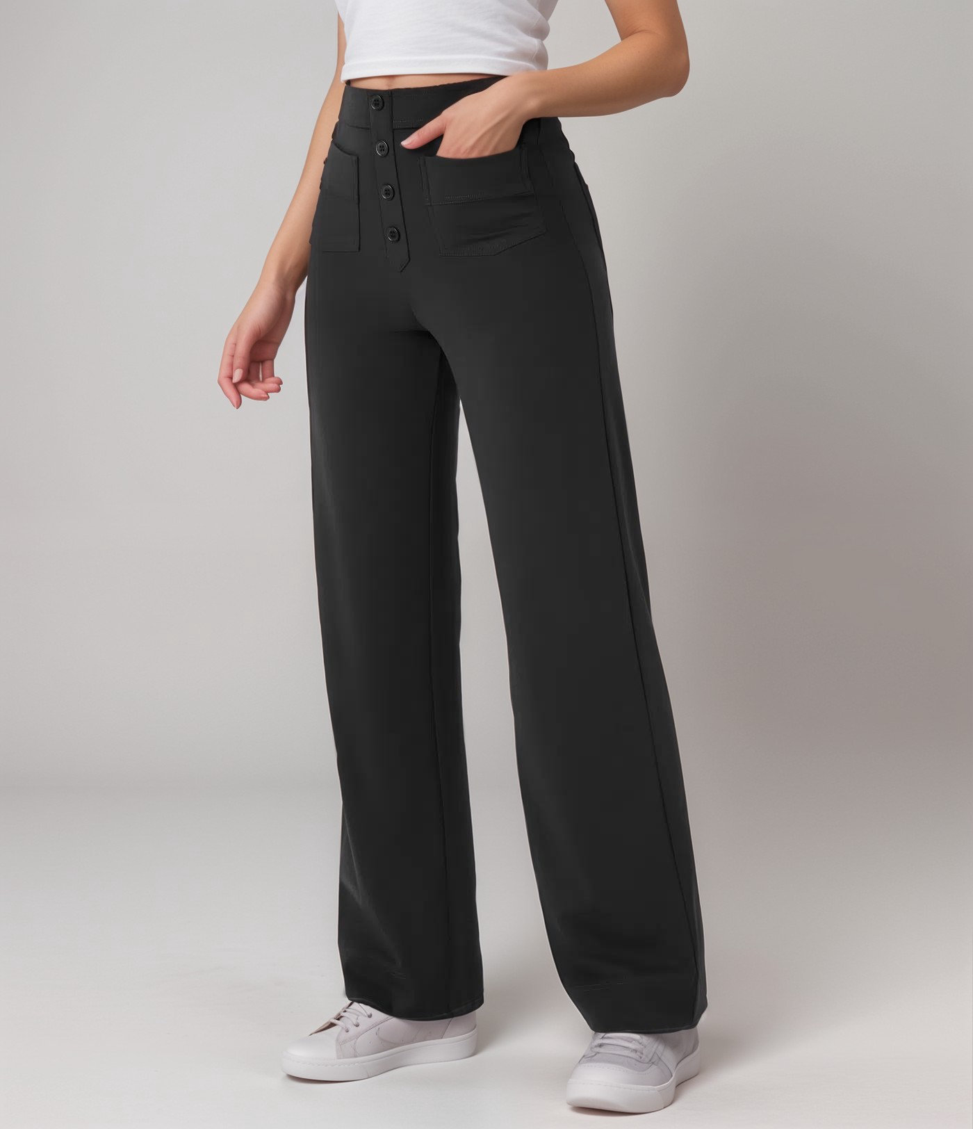 Damen Hochtaillierte Weite Hosen Stretchmaterial 1