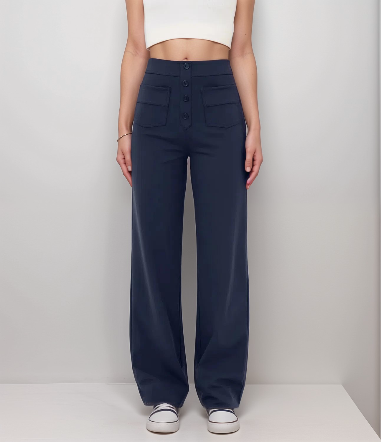 Damen Hochtaillierte Weite Hosen Stretchmaterial 4