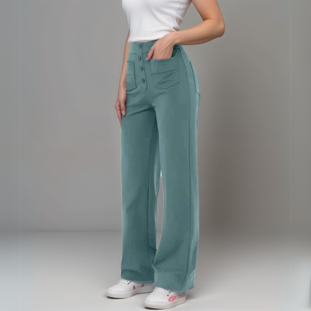 Damen Hochtaillierte Weite Hosen Stretchmaterial 8