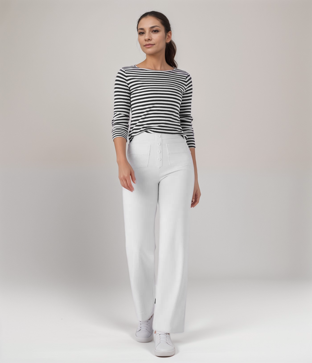 Damen Hochtaillierte Weite Hosen Stretchmaterial 9