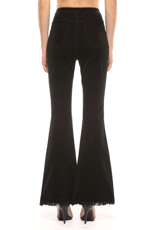 Damen Hohe Taille Cordhosen Super Flare Schwarz 0