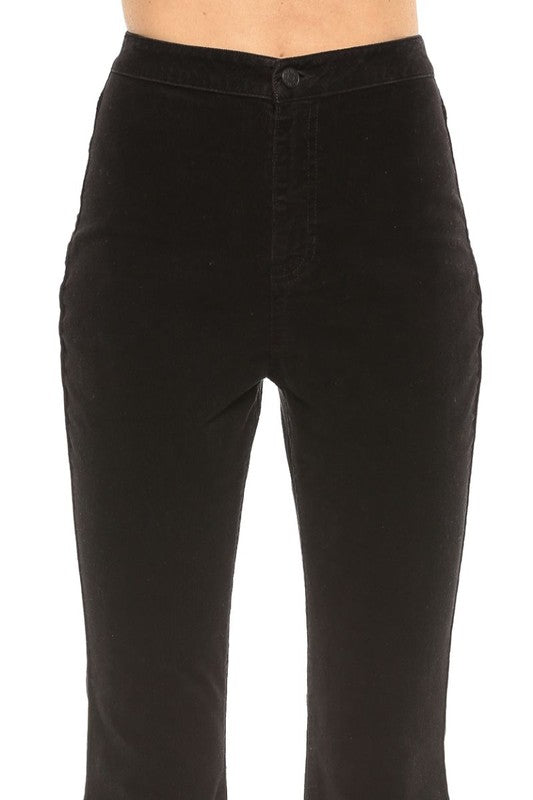 Damen Hohe Taille Cordhosen Super Flare Schwarz 2