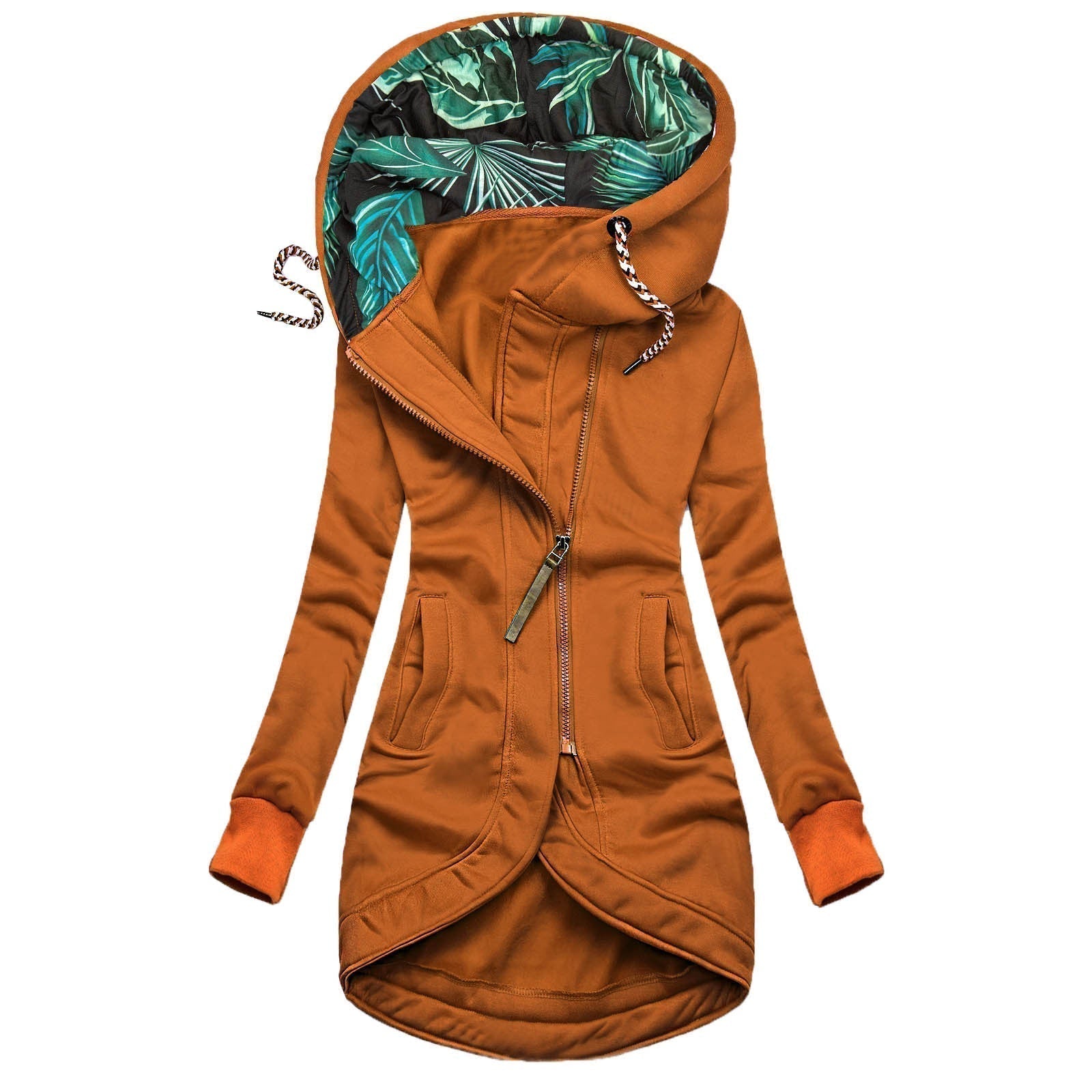 Damen Hoodie Wasserabweisend Tropenmuster Enganliegend 8
