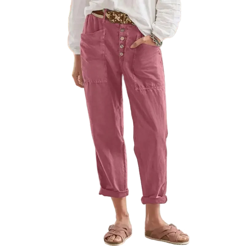 Damen Hose Oversize Baumwolle Leinen mit Taschen für Sommer 0
