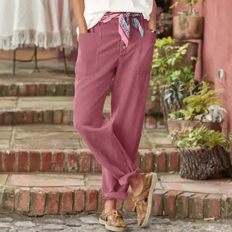 Damen Hose Oversize Baumwolle Leinen mit Taschen für Sommer 1