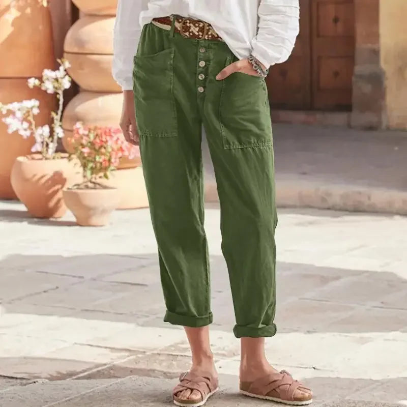 Damen Hose Oversize Baumwolle Leinen mit Taschen für Sommer 3