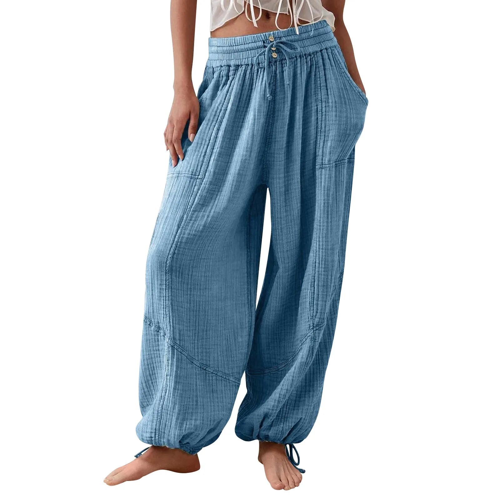 Damen Hose Weit Mit Kordelzug Aus Leichtem Material 0