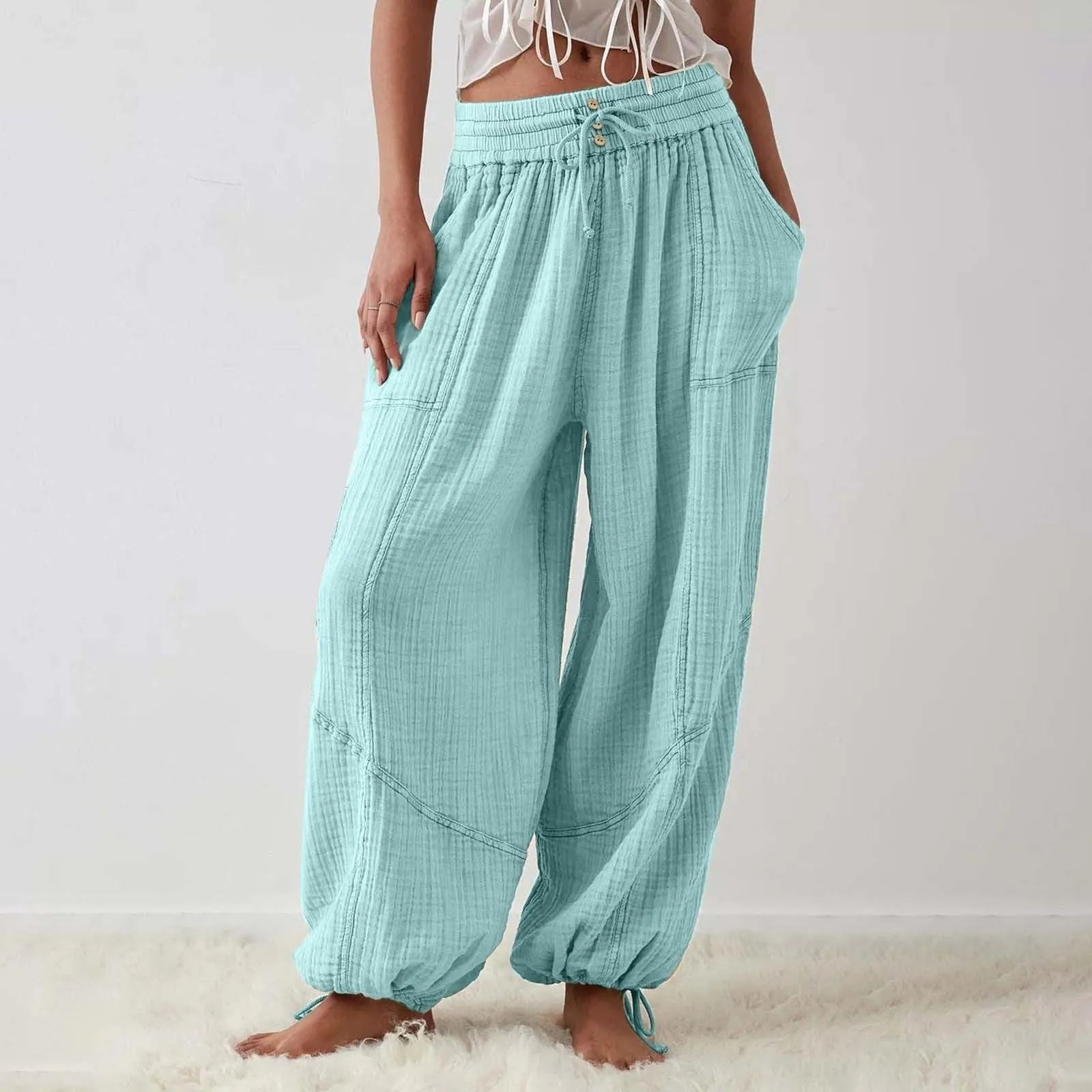 Damen Hose Weit Mit Kordelzug Aus Leichtem Material 10