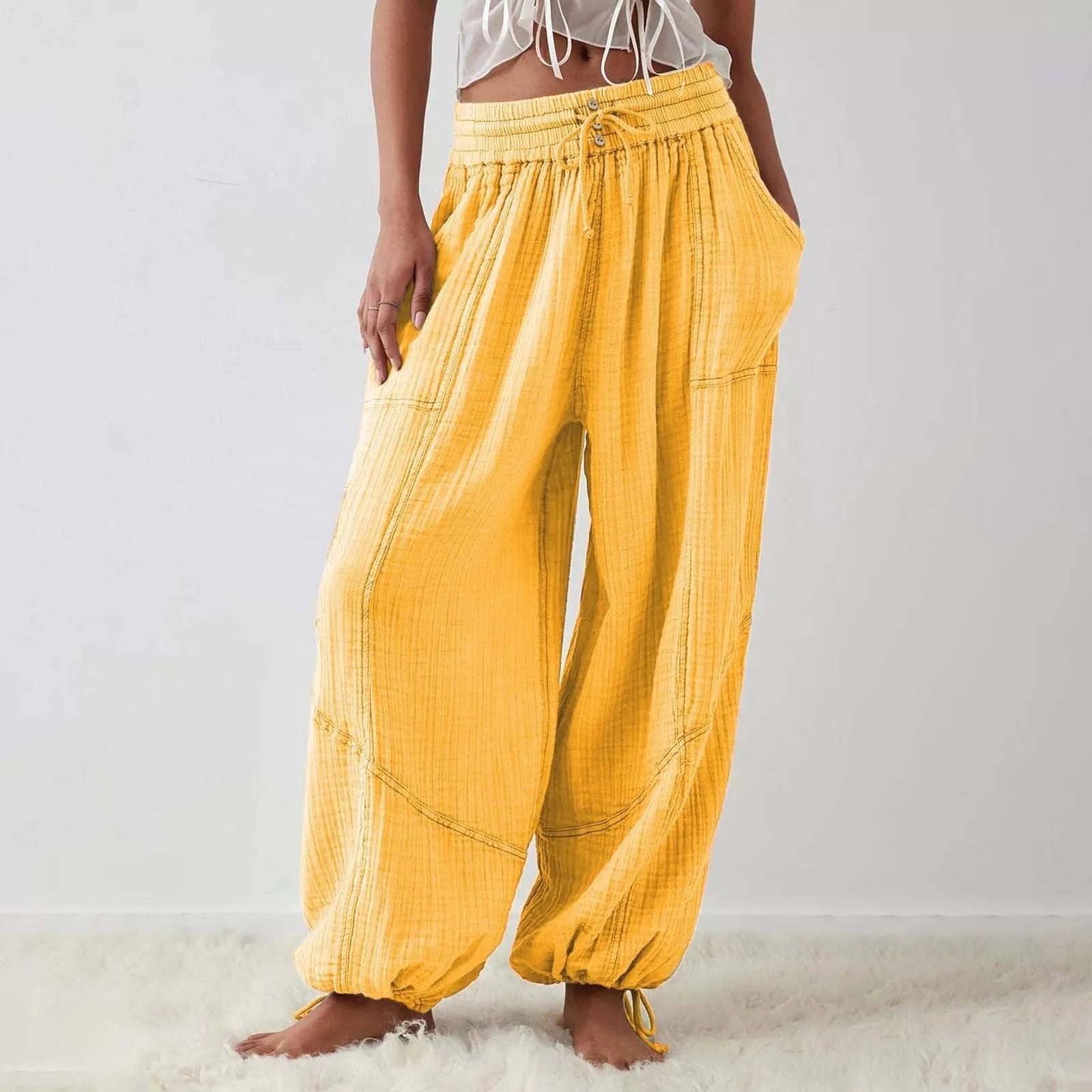Damen Hose Weit Mit Kordelzug Aus Leichtem Material 6