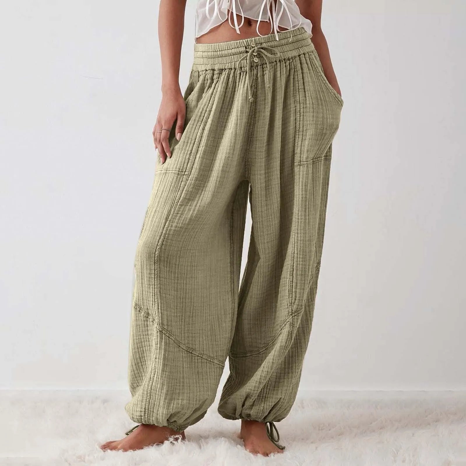 Damen Hose Weit Mit Kordelzug Aus Leichtem Material 7