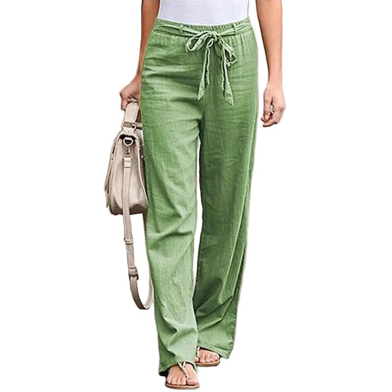 Damen Hosen Baumwoll-Leinen Schnitt Locker Gerade Sommermode 0
