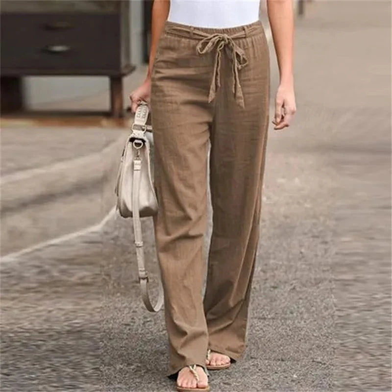 Damen Hosen Baumwoll-Leinen Schnitt Locker Gerade Sommermode 1