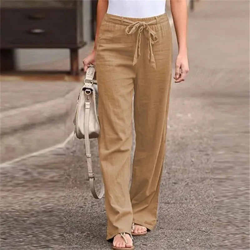 Damen Hosen Baumwoll-Leinen Schnitt Locker Gerade Sommermode 2
