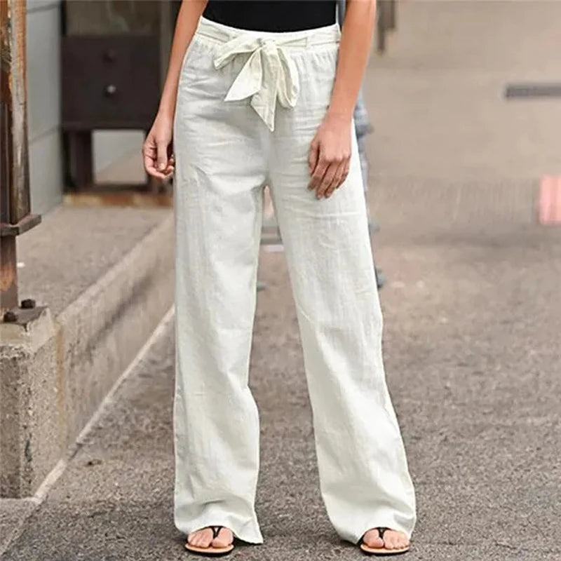 Damen Hosen Baumwoll-Leinen Schnitt Locker Gerade Sommermode 3