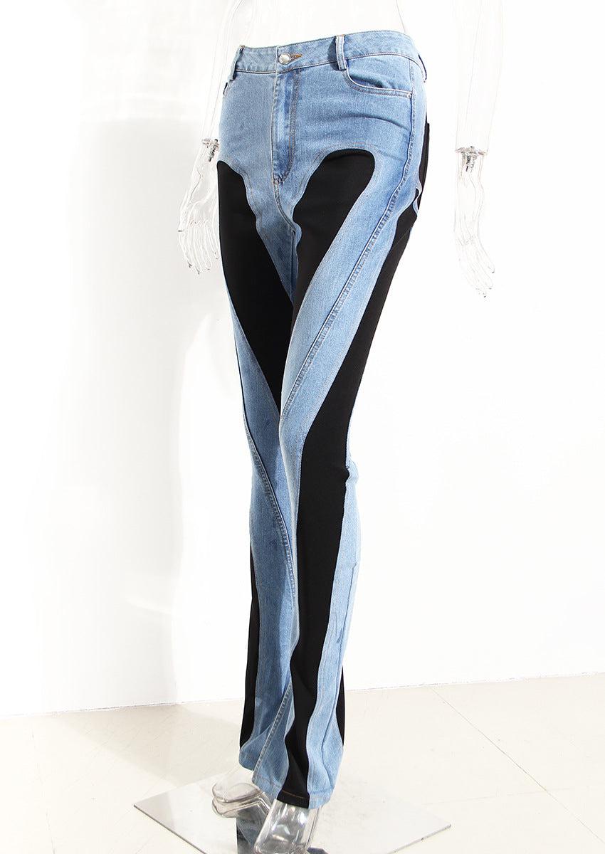 Damen Jeans Hochgeschnitten Niche Design mit Farbblockierung 2
