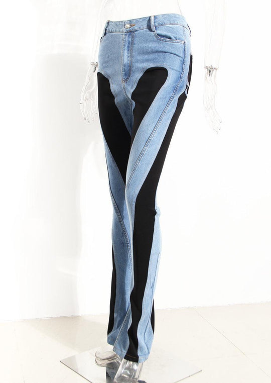 Damen Jeans Hochgeschnitten Niche Design mit Farbblockierung 2