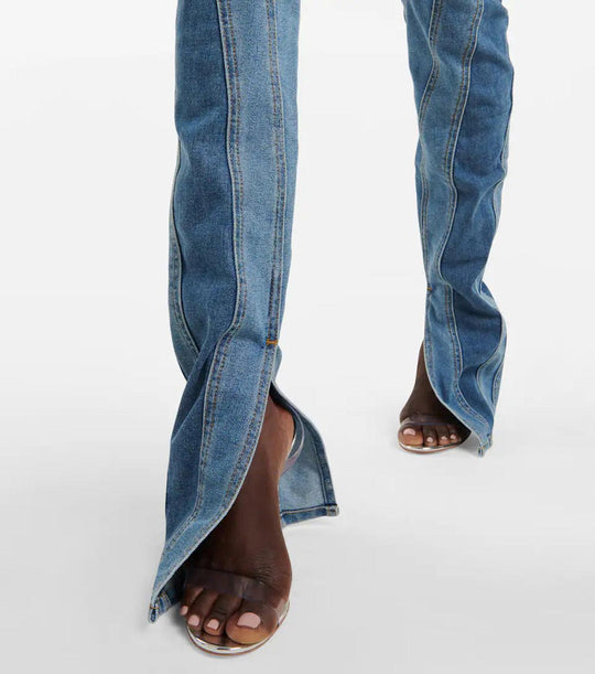 Damen Jeans Hochgeschnitten Niche Design mit Farbblockierung 4