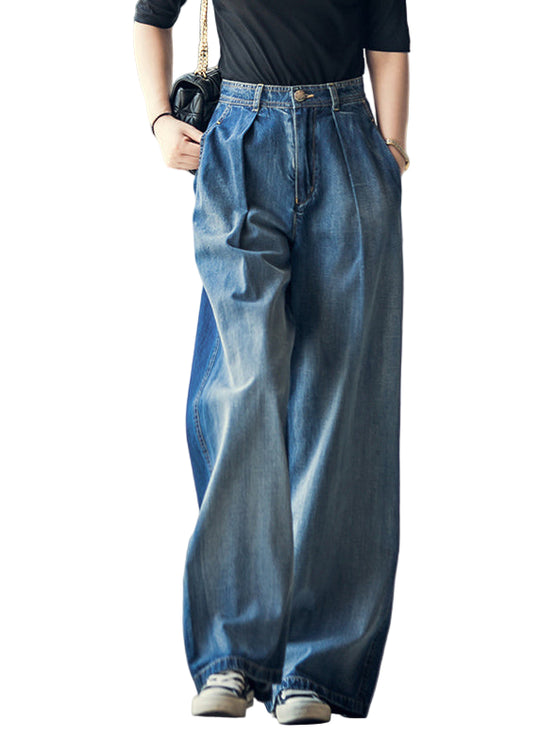 Damen Jeans Hohe Taille Weites Bein 0