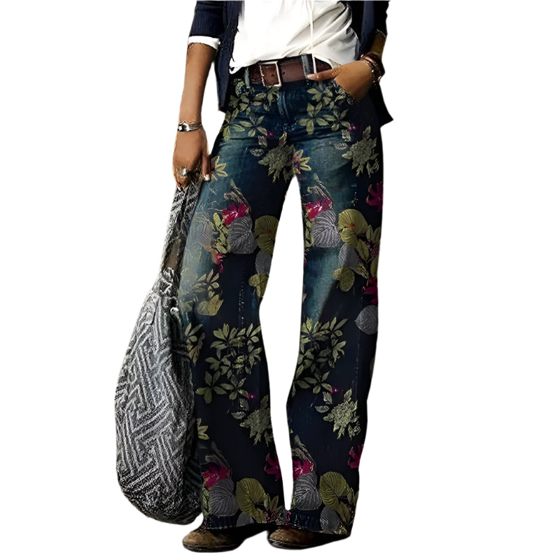 Damen Jeans mit buntem Blumendruck und lockerem Schnitt 0
