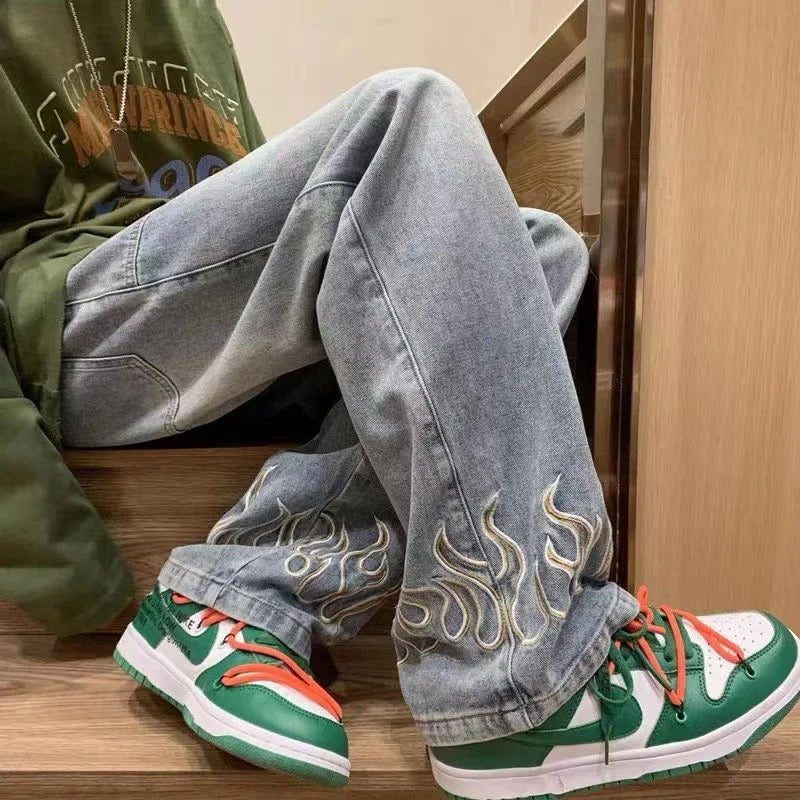 Damen Jeans mit einzigartigem Flammenmuster aus Baumwolle 1