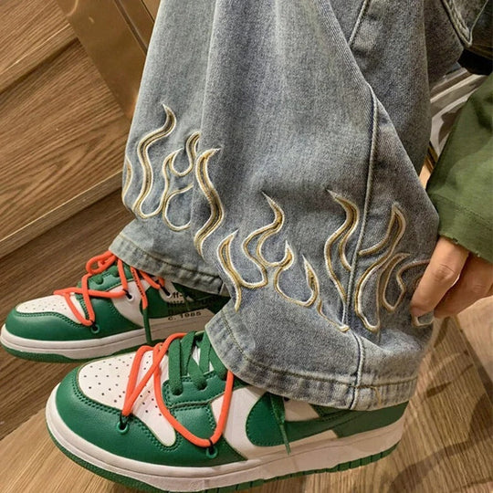 Damen Jeans mit einzigartigem Flammenmuster aus Baumwolle 2