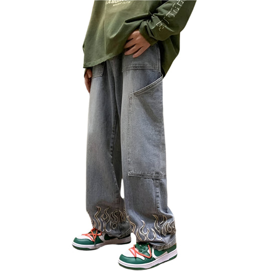Damen Jeans mit einzigartigem Flammenmuster aus Baumwolle 3