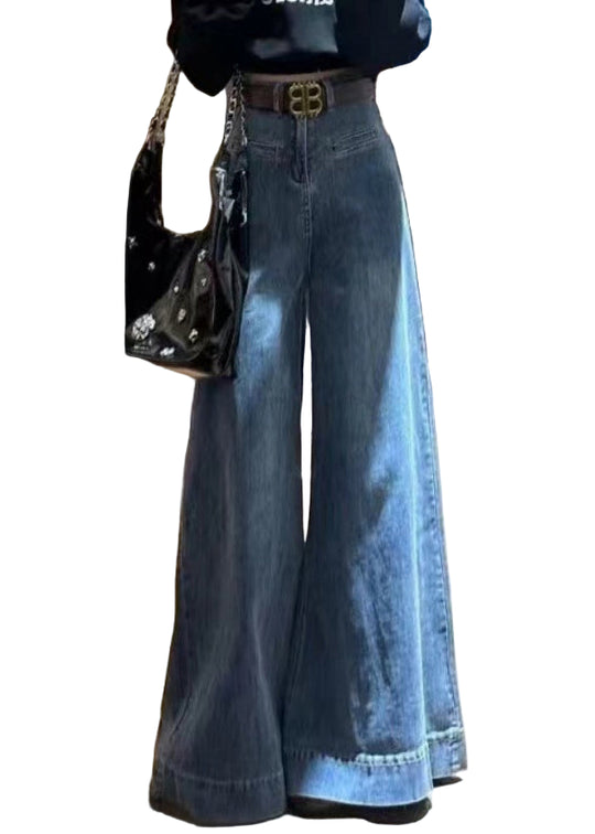 Damen Jeanshose Weites Bein Hohe Taille Modisch 0