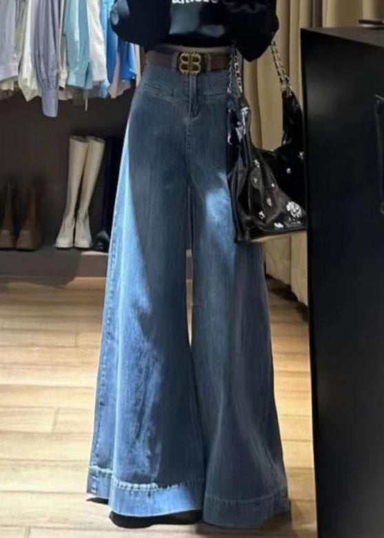 Damen Jeanshose Weites Bein Hohe Taille Modisch 2