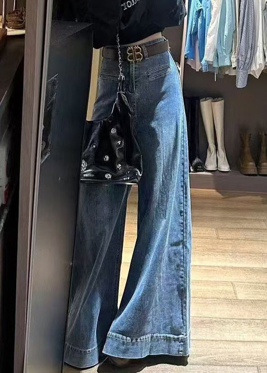 Damen Jeanshose Weites Bein Hohe Taille Modisch 3