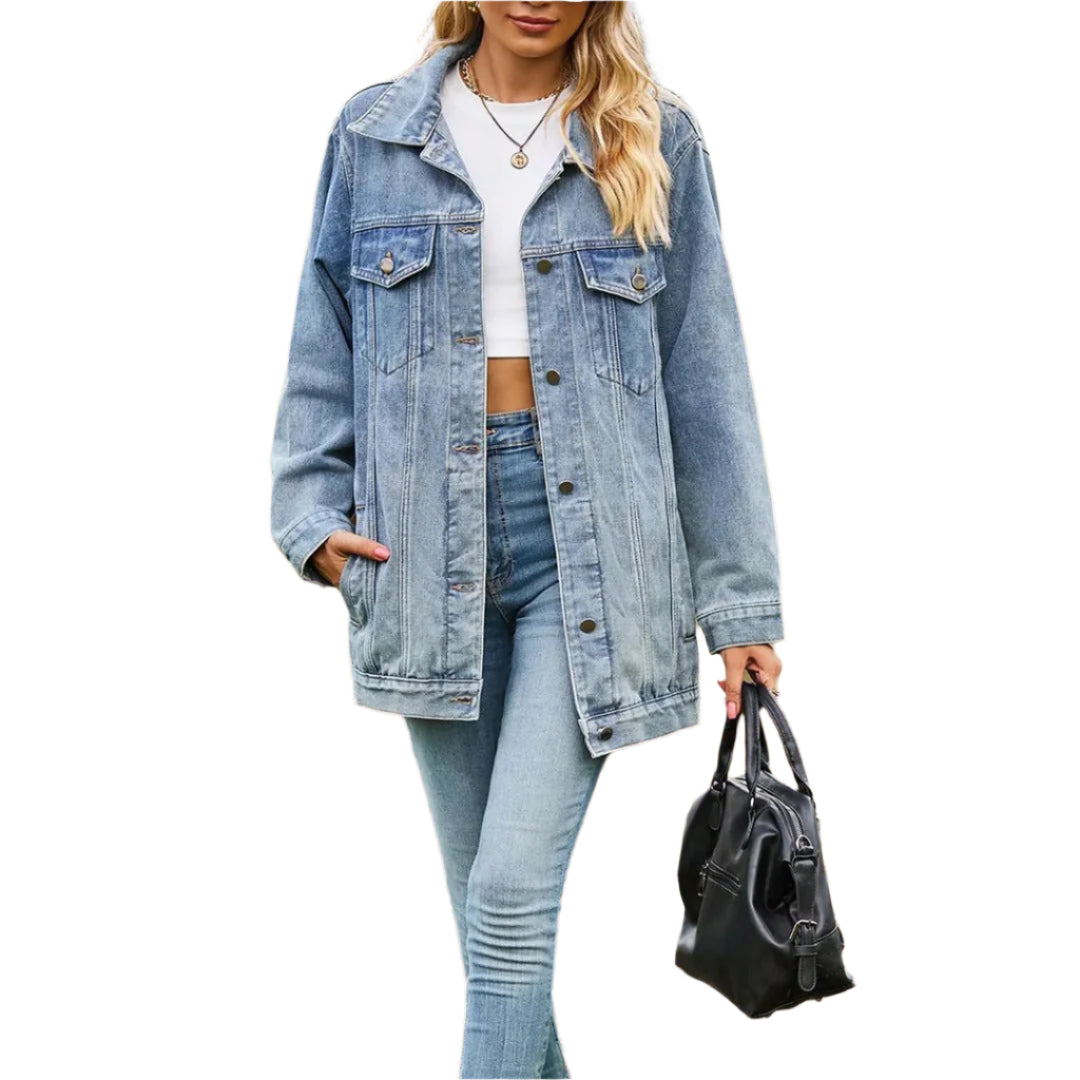 Damen Jeansjacke Klassisch Mid-Length Denim 0
