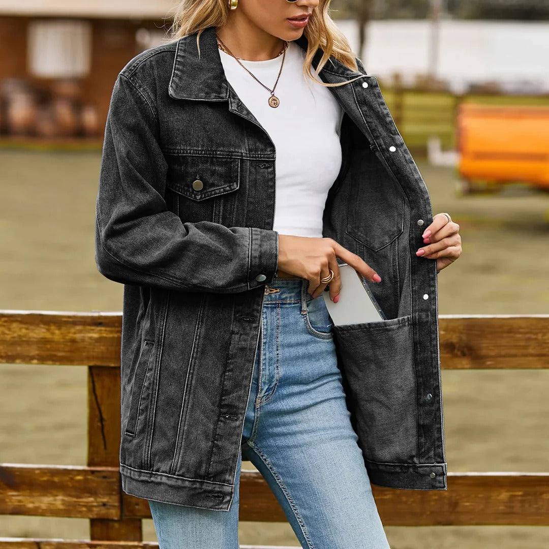 Damen Jeansjacke Klassisch Mid-Length Denim 2