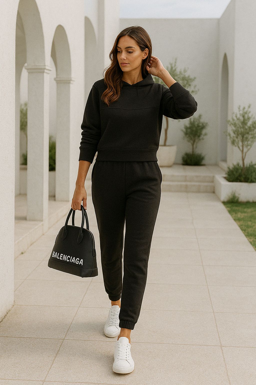 Damen Jogginganzug Oversized Hoodie und Tapered Pants aus Weichem Mischgewebe 2