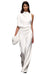 Damen Jumpsuit Asymmetrisch Hoher Kragen Festlich Tailliert Dehnbar 0