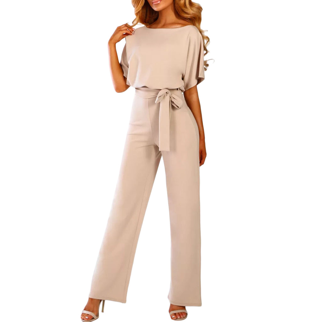 Damen Jumpsuit Festlich Baumwollmix Figurbetont Weite Hosenbeine 1