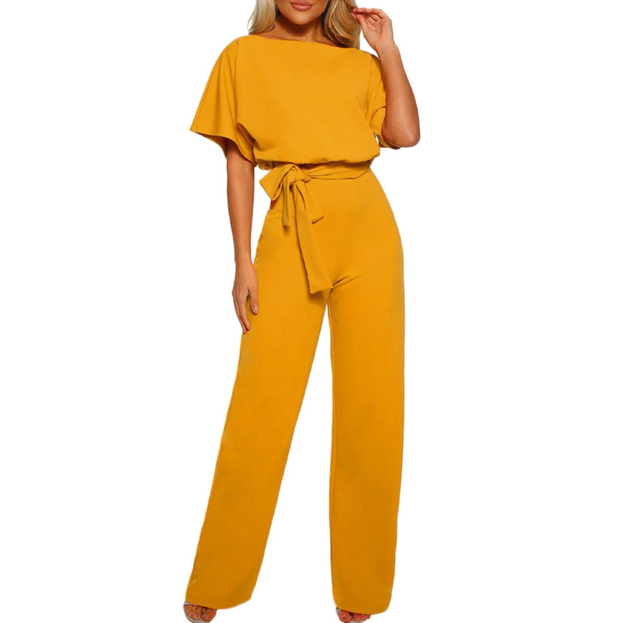 Damen Jumpsuit Festlich Baumwollmix Figurbetont Weite Hosenbeine 3