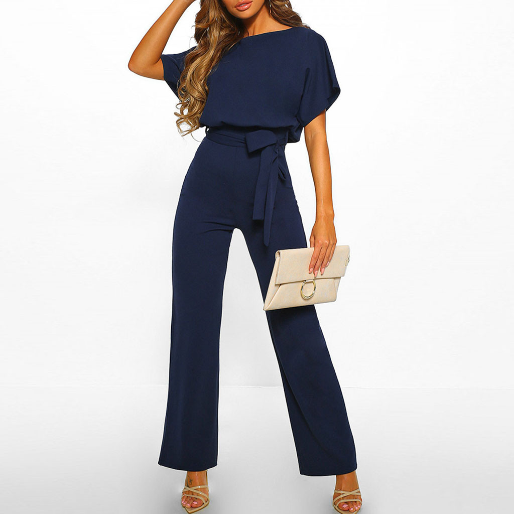 Damen Jumpsuit Festlich Baumwollmix Figurbetont Weite Hosenbeine 6