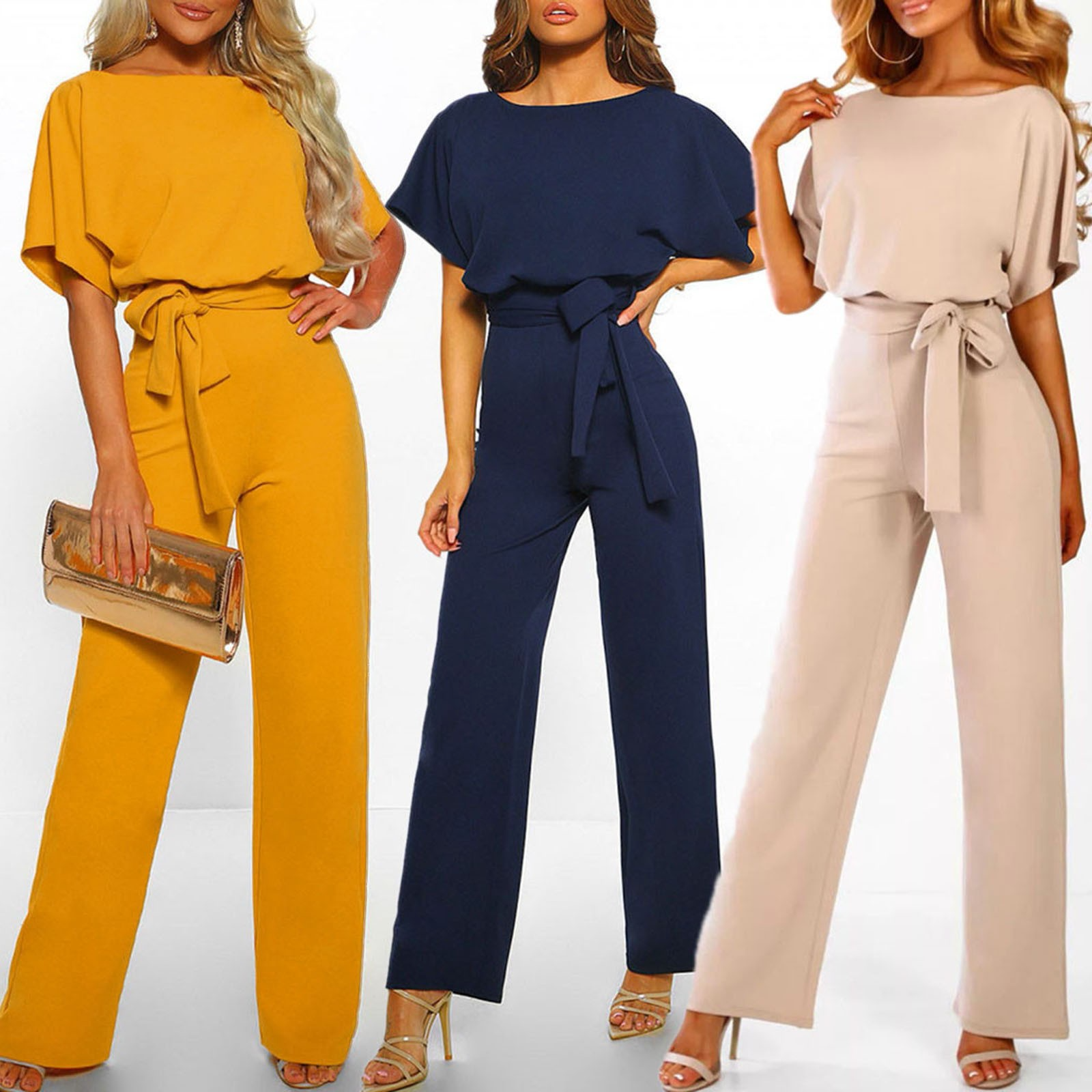 Damen Jumpsuit Festlich Baumwollmix Figurbetont Weite Hosenbeine 8