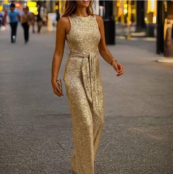 Damen Jumpsuit Festlich Mit Offenen Schultern Glitzerstoff 2