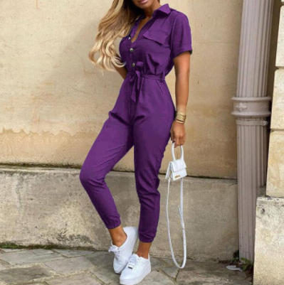 Damen Jumpsuit Festlich mit Knopfleiste im Disco-Stil 10