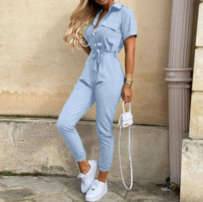 Damen Jumpsuit Festlich mit Knopfleiste im Disco-Stil 11