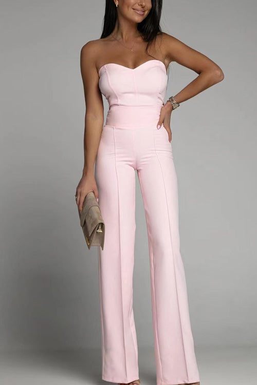 Damen Jumpsuit Hochtailliert Schulterfrei Festlich Schwarz 4
