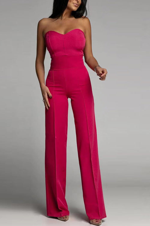 Damen Jumpsuit Hochtailliert Schulterfrei Festlich Schwarz 5