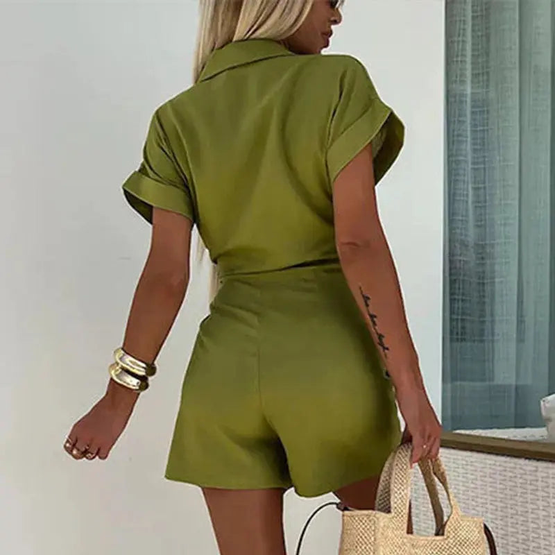 Damen Jumpsuit Kurzarm Eleganter Schnitt 2