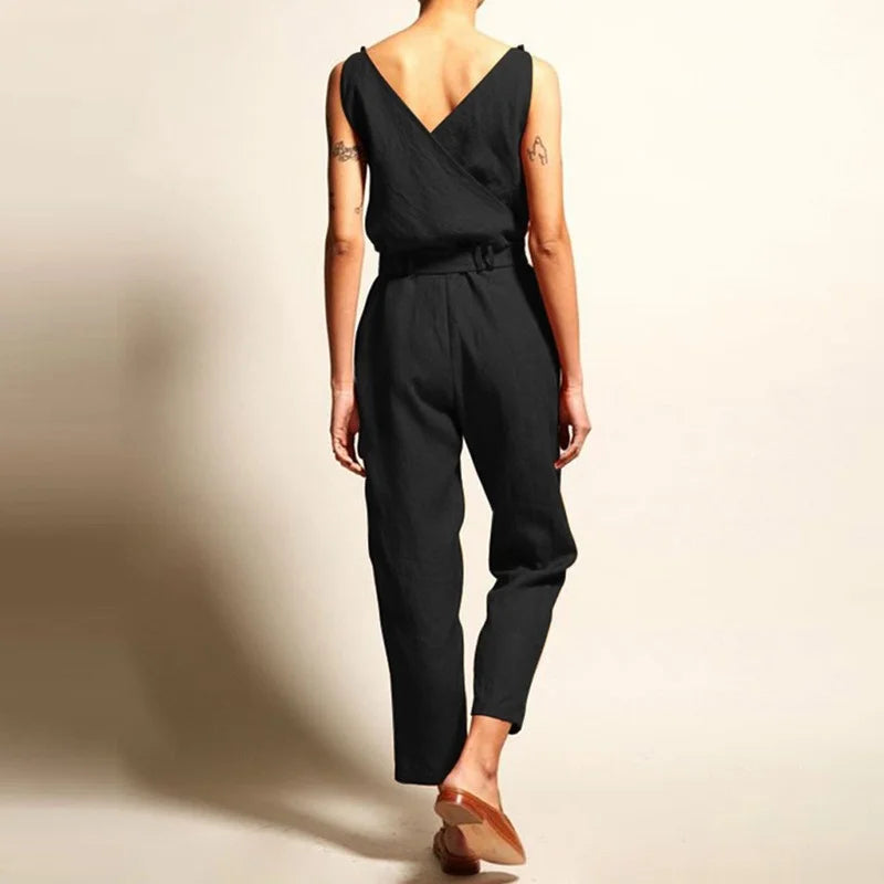 Damen Jumpsuit Lässig Leinen Mit Taillengürtel 5