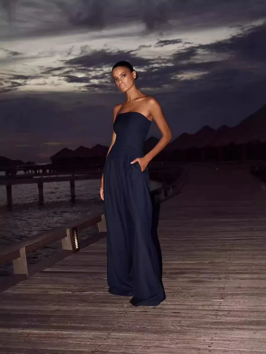 Damen Jumpsuit Strapless Fließend Weit 2
