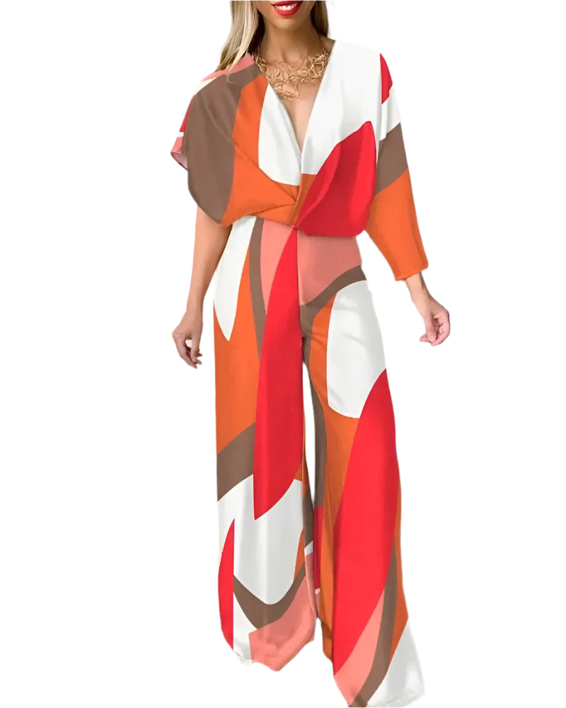 Damen Jumpsuit V-Ausschnitt Weite Beine Fließendes Material Festlich Sommer 0