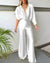 Damen Jumpsuit V-Ausschnitt Weite Beine Fließendes Material Festlich Sommer 6